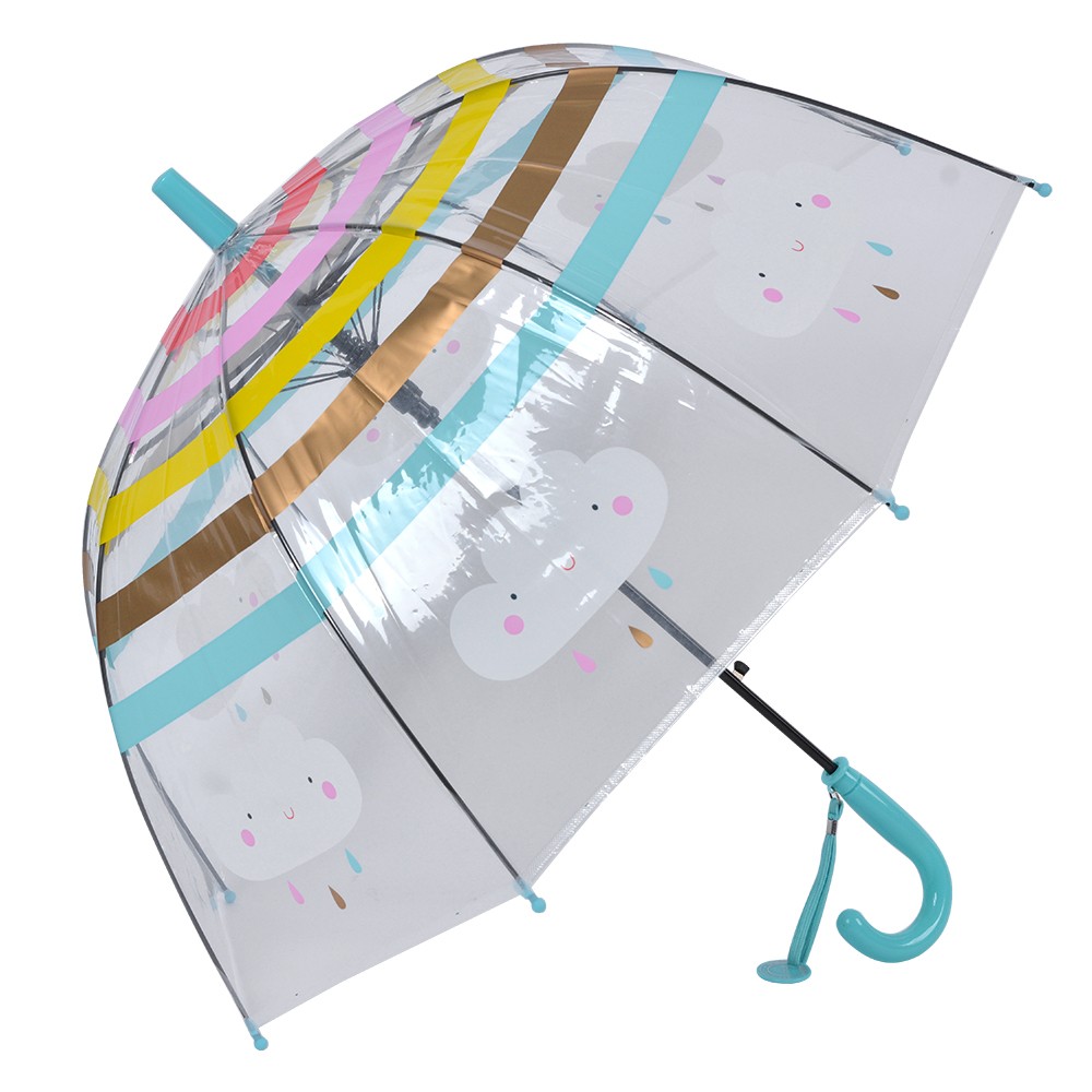 Levně Dětský průhledný deštník s mráčky a modrou rukojetí - Ø 50 cm JZCUM0007BL