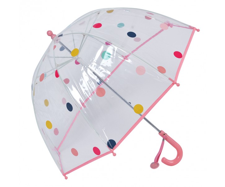 Průhledný deštník pro děti s růžovým držadlem a puntíky - Ø 50 cm