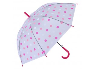 Průhledný deštník pro děti s růžovým držadlem a puntíky - Ø 55 cm