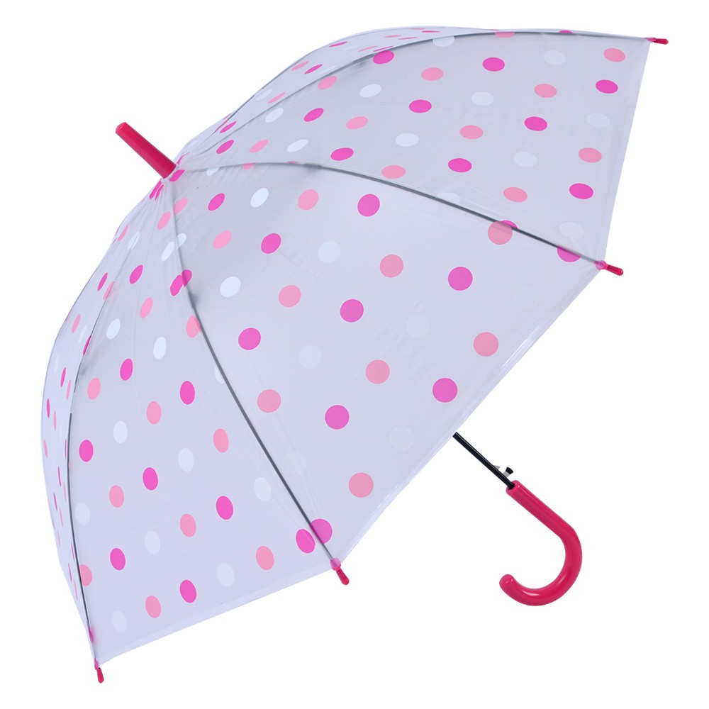 Průhledný deštník pro děti s růžovým držadlem a puntíky - Ø 55 cm Clayre & Eef