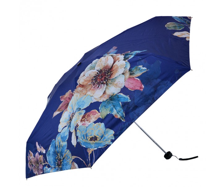 Tmavě modrý skládací deštník do kabelky s květy - Ø 92*54 cm