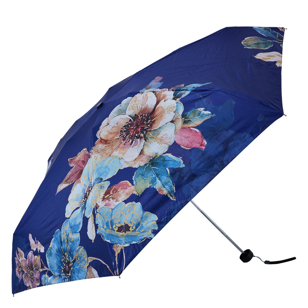 Tmavě modrý skládací deštník do kabelky s květy - Ø 92*54 cm Clayre & Eef