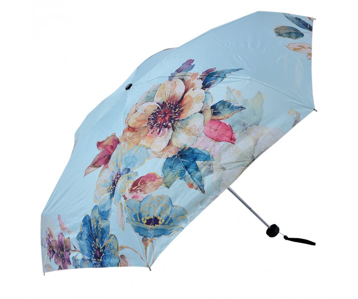 Modrý skládací deštník do kabelky s květy - Ø 92*54 cm
