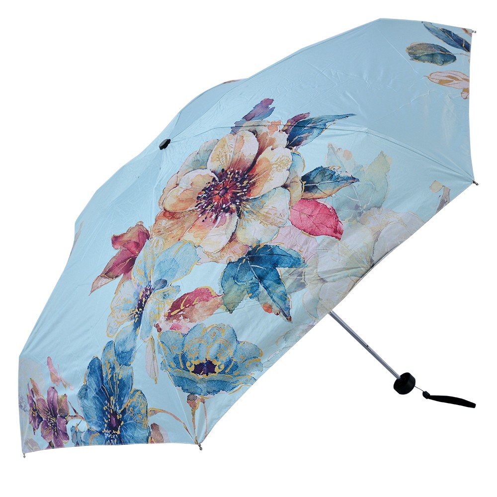 Modrý skládací deštník do kabelky s květy - Ø 92*54 cm Clayre & Eef