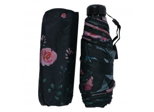 Černý skládací deštník do kabelky s květy - Ø 92*54 cm