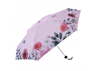 Růžový skládací deštník do kabelky s květy - Ø 92*54 cm