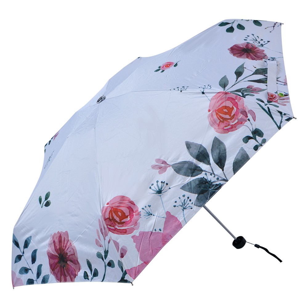 Bílý skládací deštník do kabelky s květy - Ø 92*54 cm Clayre & Eef