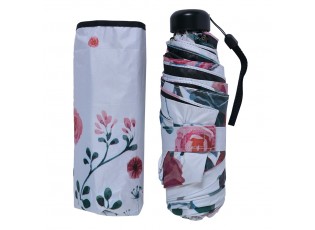 Bílý skládací deštník do kabelky s květy - Ø 92*54 cm