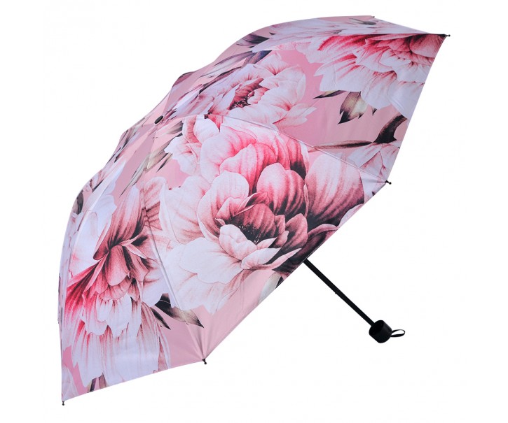 Růžový skládací deštník do kabelky s květy - Ø 95*110 cm