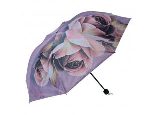 Fialový skládací deštník do kabelky s květy růží - Ø 95*110 cm