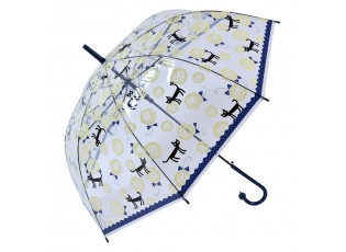 Průhledný deštník pro dospělé s modrým okrajem a kočičkami  - 60 cm