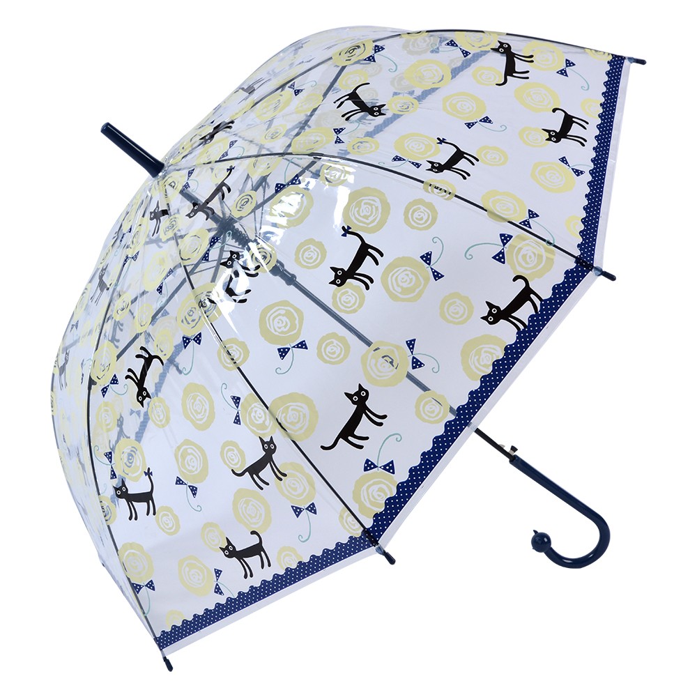 Průhledný deštník pro dospělé s modrým okrajem a kočičkami  - 60 cm Clayre & Eef