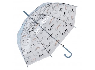 Průhledný deštník pro dospělé s bílými kočičkami a modrým pruhem - 60 cm