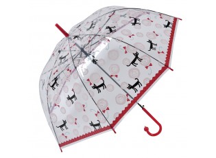 Průhledný deštník pro dospělé s červeným okrajem a kočičkami - 60 cm