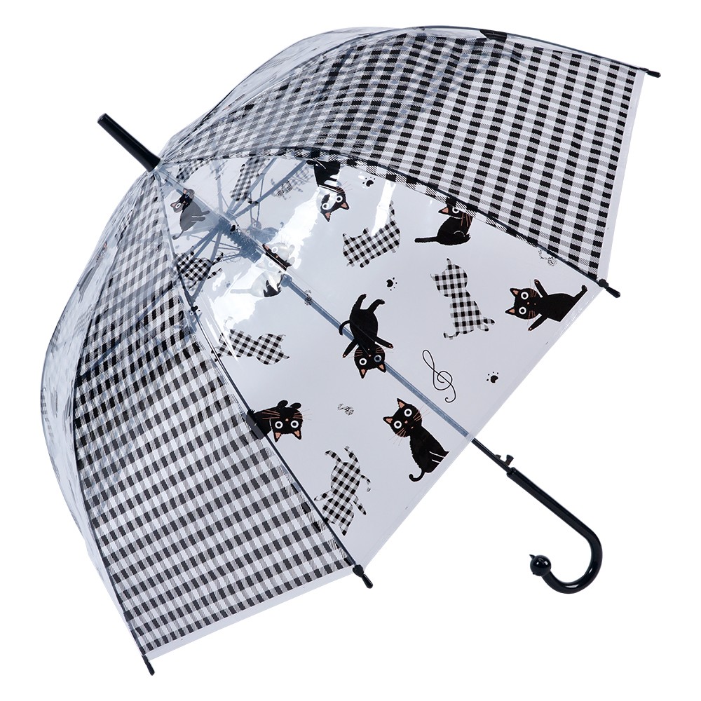 Průhledný deštník pro dospělé s černými kočičkami  - 60 cm Clayre & Eef