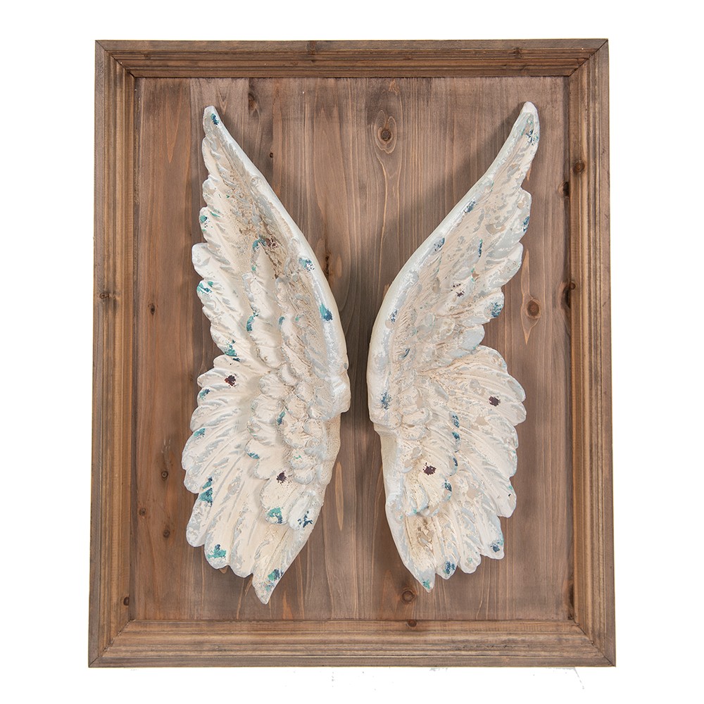 Nástěnná dřevěná dekorace s andělskými křídly - 70*12*85 cm 50533