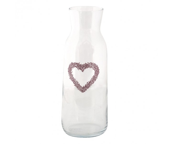 Skleněná karafa na nápoj se srdcem z levandule Lavander Garden - Ø9*25 cm / 1000 ml
