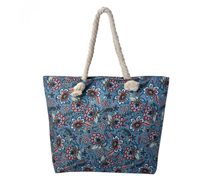 Modrá plážová taška s květy Floralik - 43*3*33 cm