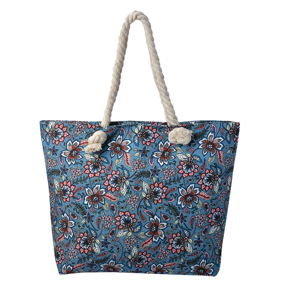 Modrá plážová taška s květy Florali - 43*3*33 cm Clayre & Eef