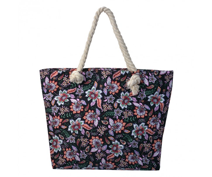 Černá plážová taška s květy Floralik - 43*3*33 cm