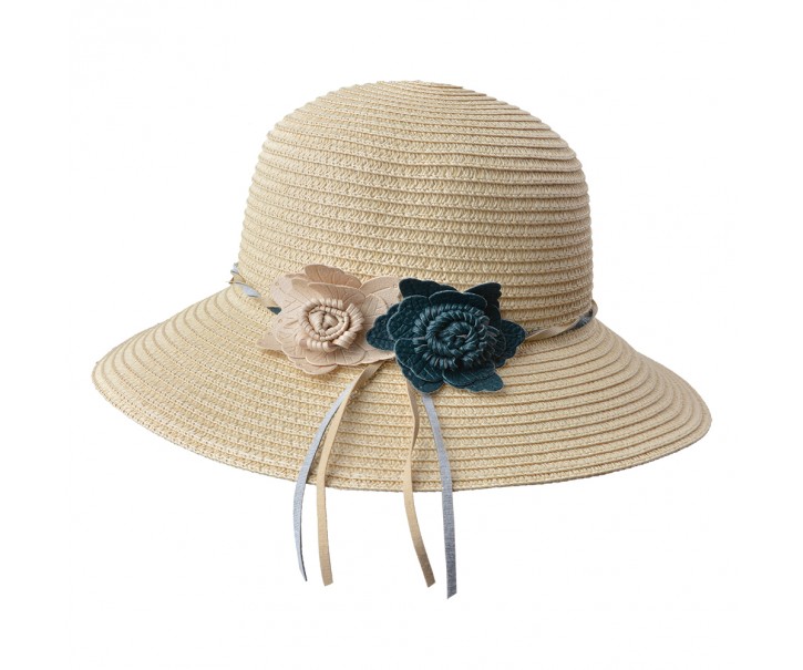 Béžový sluneční dámský klobouk s květy