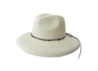 Béžový sluneční dámský klobouk s mašlí z provázků 