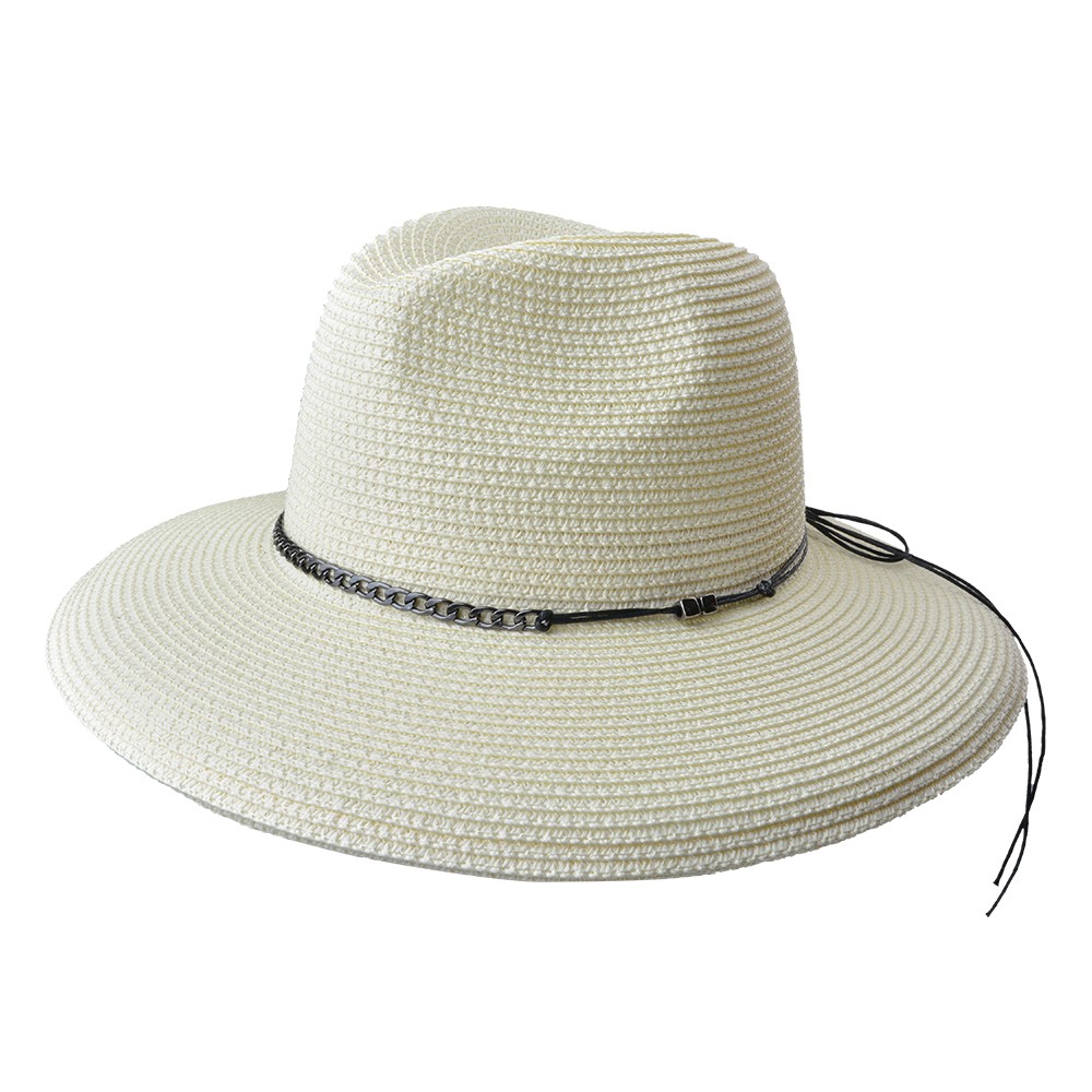 Levně Béžový sluneční dámský klobouk s mašlí z provázků JZHA0080
