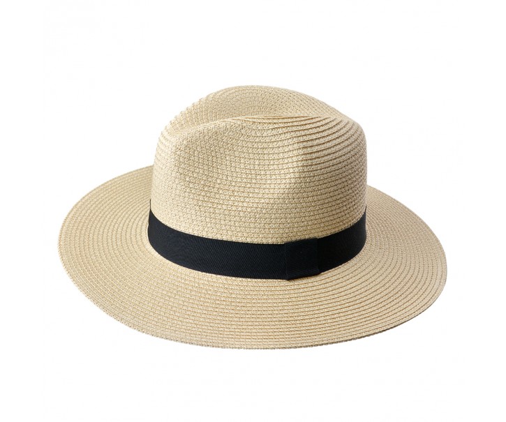 Béžový dámský sluneční klobouk se zdobnou stuhou