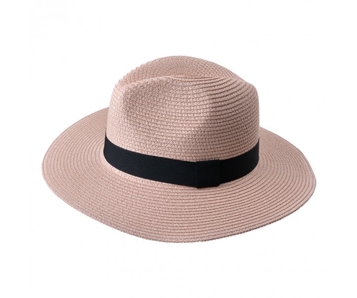 Růžový dámský sluneční klobouk se zdobnou stuhou