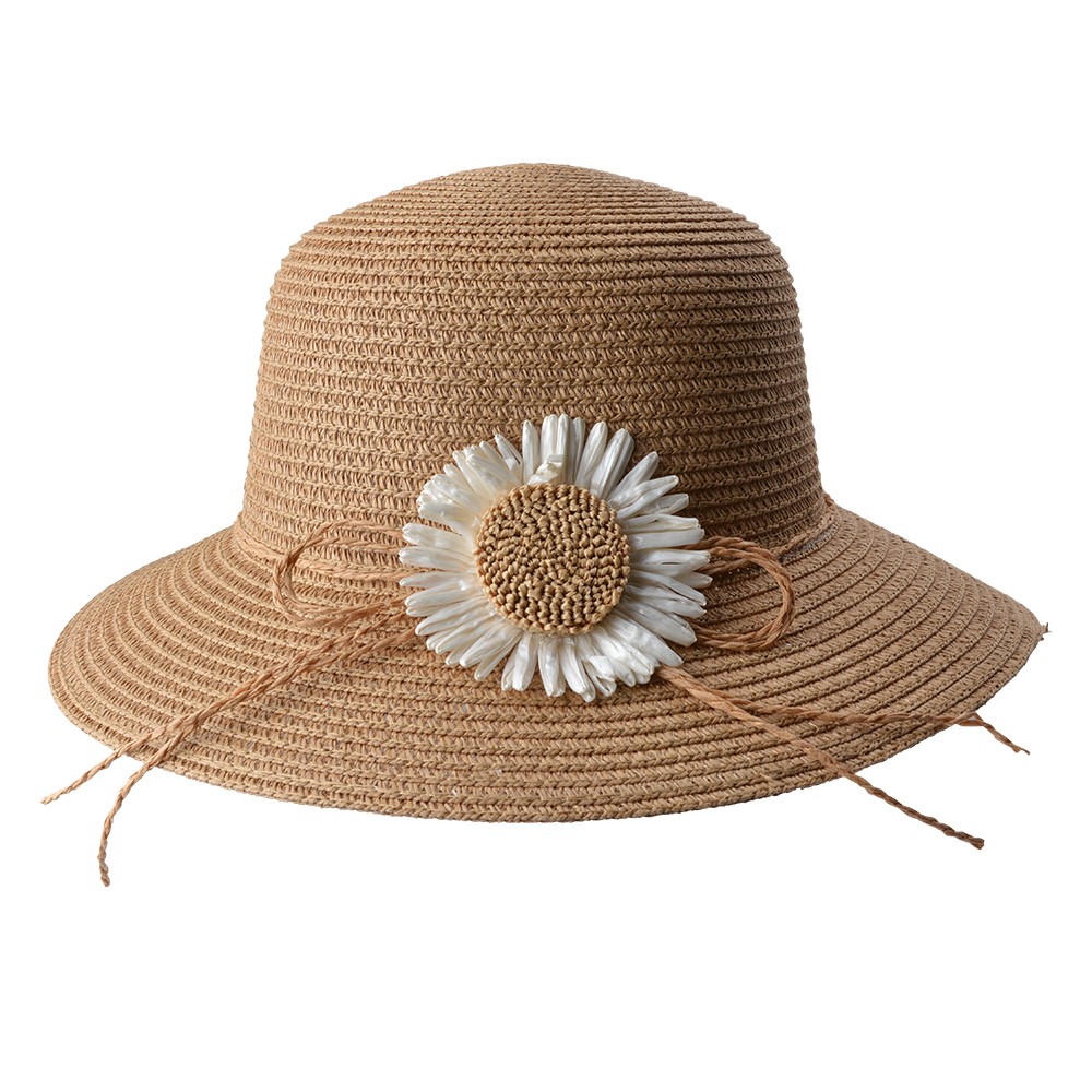 Hnědý sluneční dámský klobouk s kopretinou Clayre & Eef