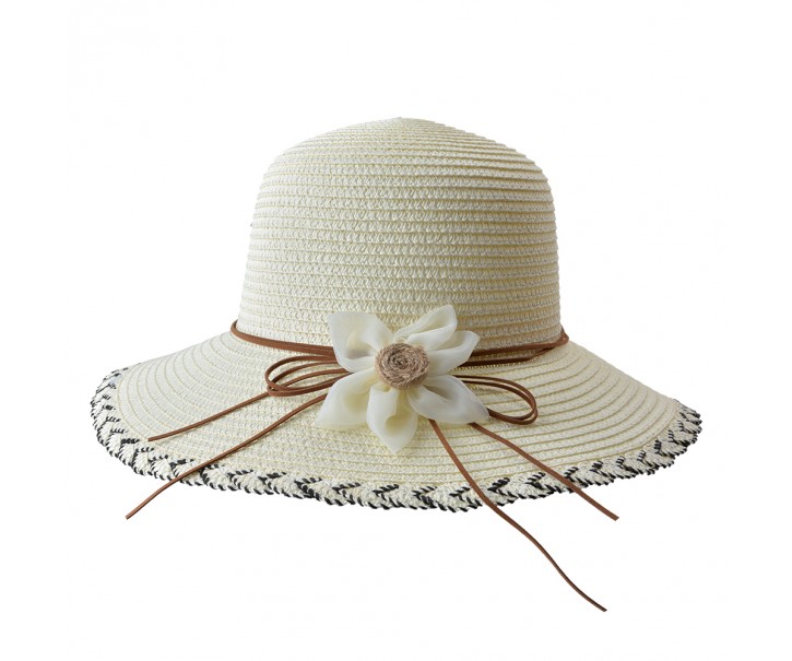 Béžový sluneční dámský klobouk s květinou