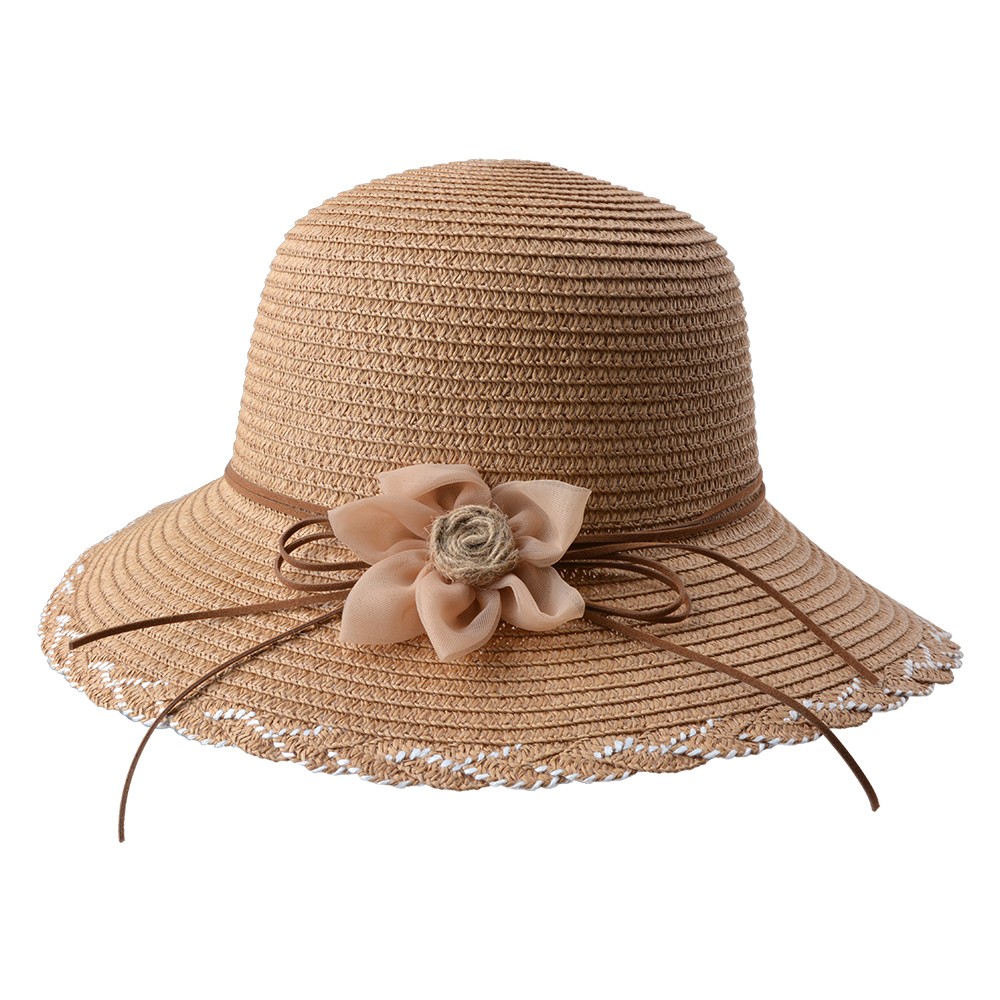 Hnědý sluneční dámský klobouk s květinou Clayre & Eef