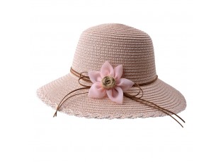 Růžový sluneční dámský klobouk s květinou