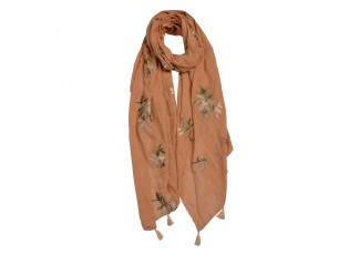 Oranžový šátek s vyšívanými květy - 70*180 cm