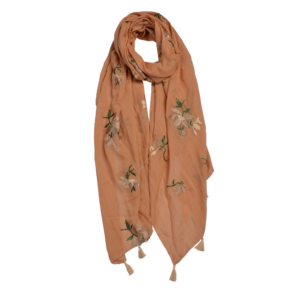 Oranžový šátek s vyšívanými květy - 70*180 cm Clayre & Eef