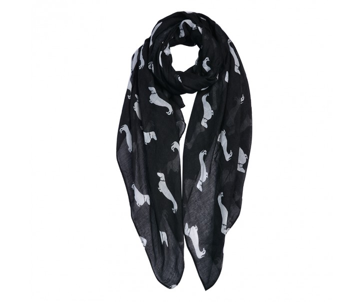 Černý šátek s jezevčíky Dachshund black - 80*180 cm