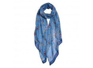 Modrý šátek s jemnými kvítky a ptáčky - 80*180 cm