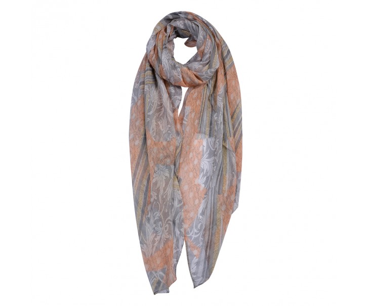 Oranžovo-šedý dámský šátek se vzorem - 90*180 cm