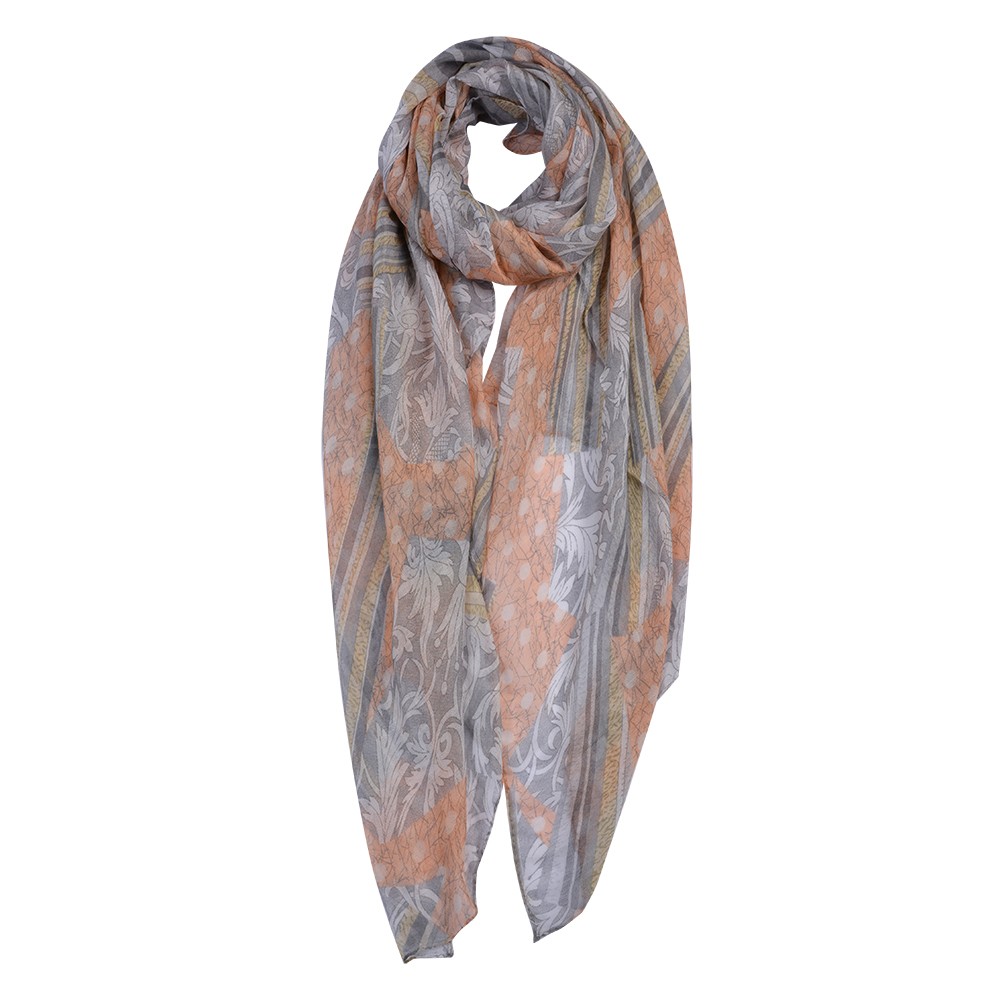 Oranžovo-šedý dámský šátek se vzorem - 90*180 cm Clayre & Eef