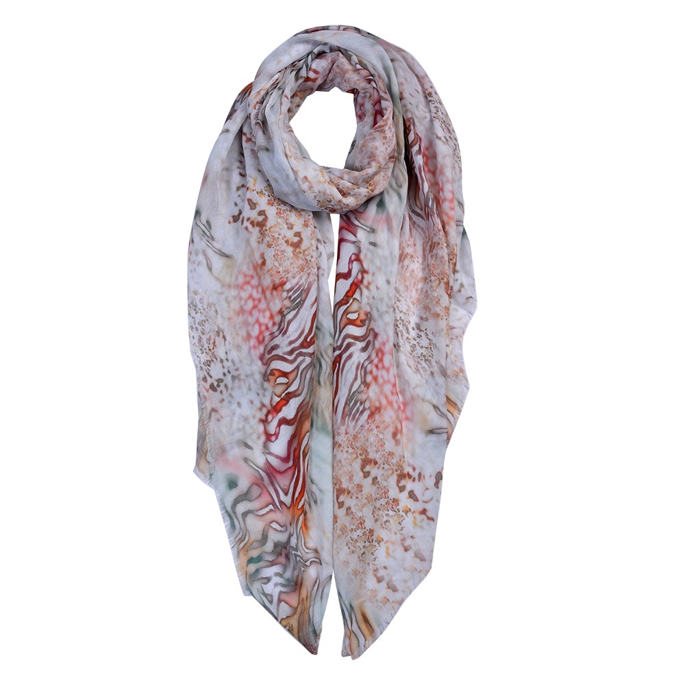 Bílý dámský šátek s barevnými vzory - 90*180 cm Clayre & Eef