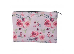 Růžová toaletní taštička s květy - 21*16 cm