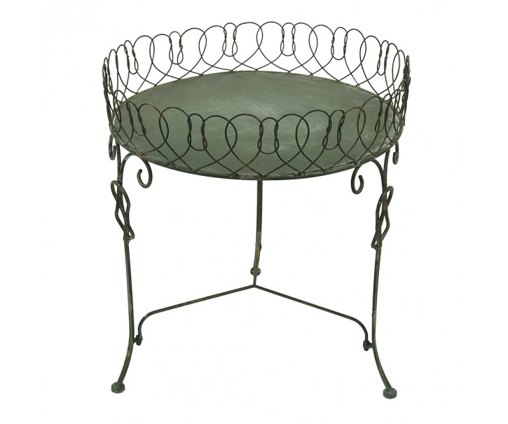 Zelený kovový stůl s ozdobným drátěným lemem Pimne - Ø 47*52 cm