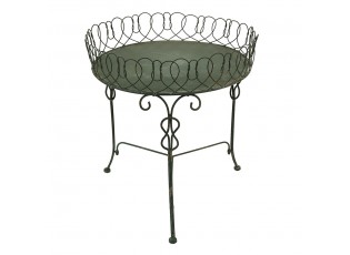 Zelený kovový stůl s ozdobným drátěným lemem Pimne - Ø 47*52 cm