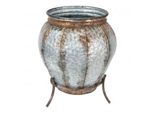 Šedá plechová dekorační váza s podstavcem - Ø 32*42 cm
