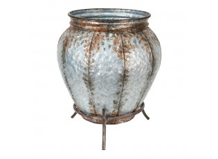 Šedá plechová dekorační váza s podstavcem - Ø 32*42 cm