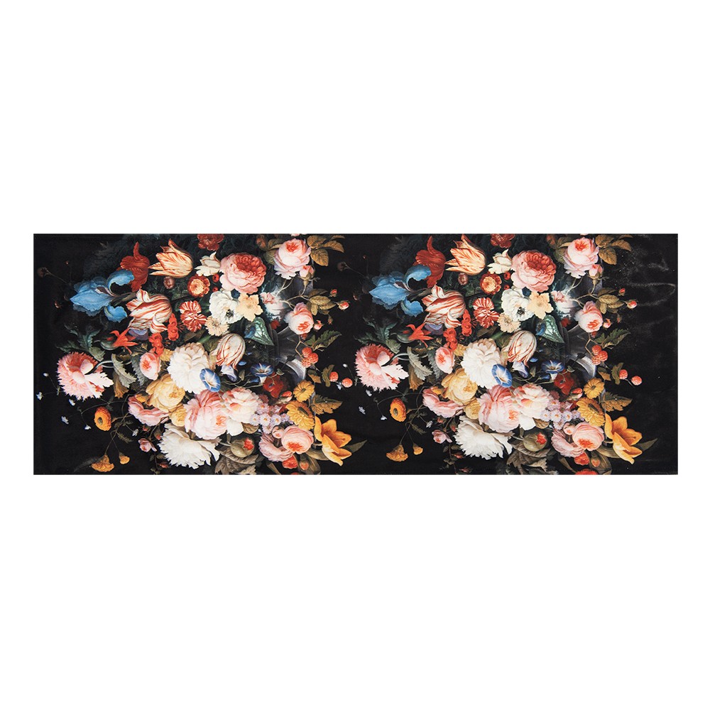 Černý běhoun na stůl s výraznými květy Flowe Rose - 35*180 cm Clayre & Eef