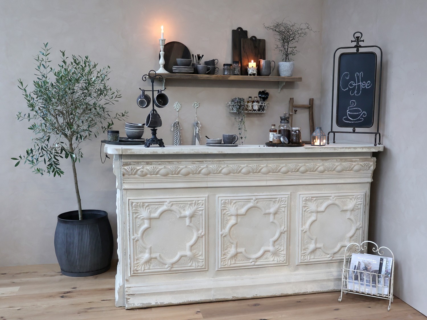 Krémový antik barový pult Vintage desk - 217*76*118 cm