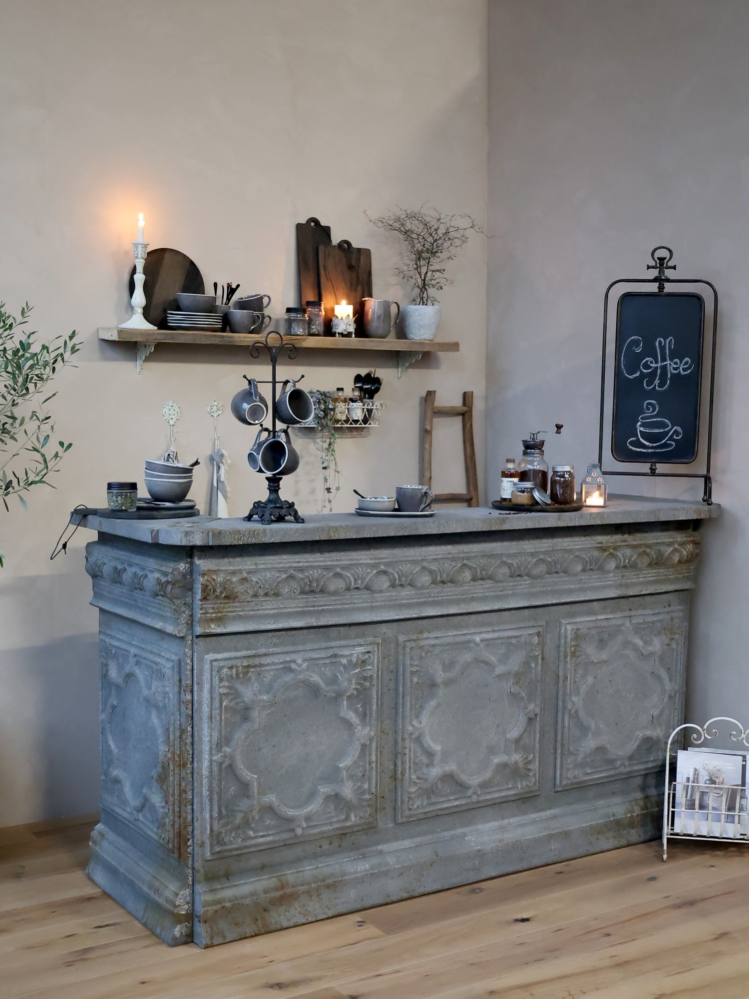 Mocca antik barový pult Vintage desk - 217*76*118 cm