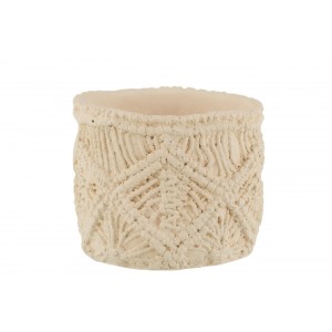 Béžový cementový květináč s drhaným vzorem Ibiza Macrame - Ø11*10 cm