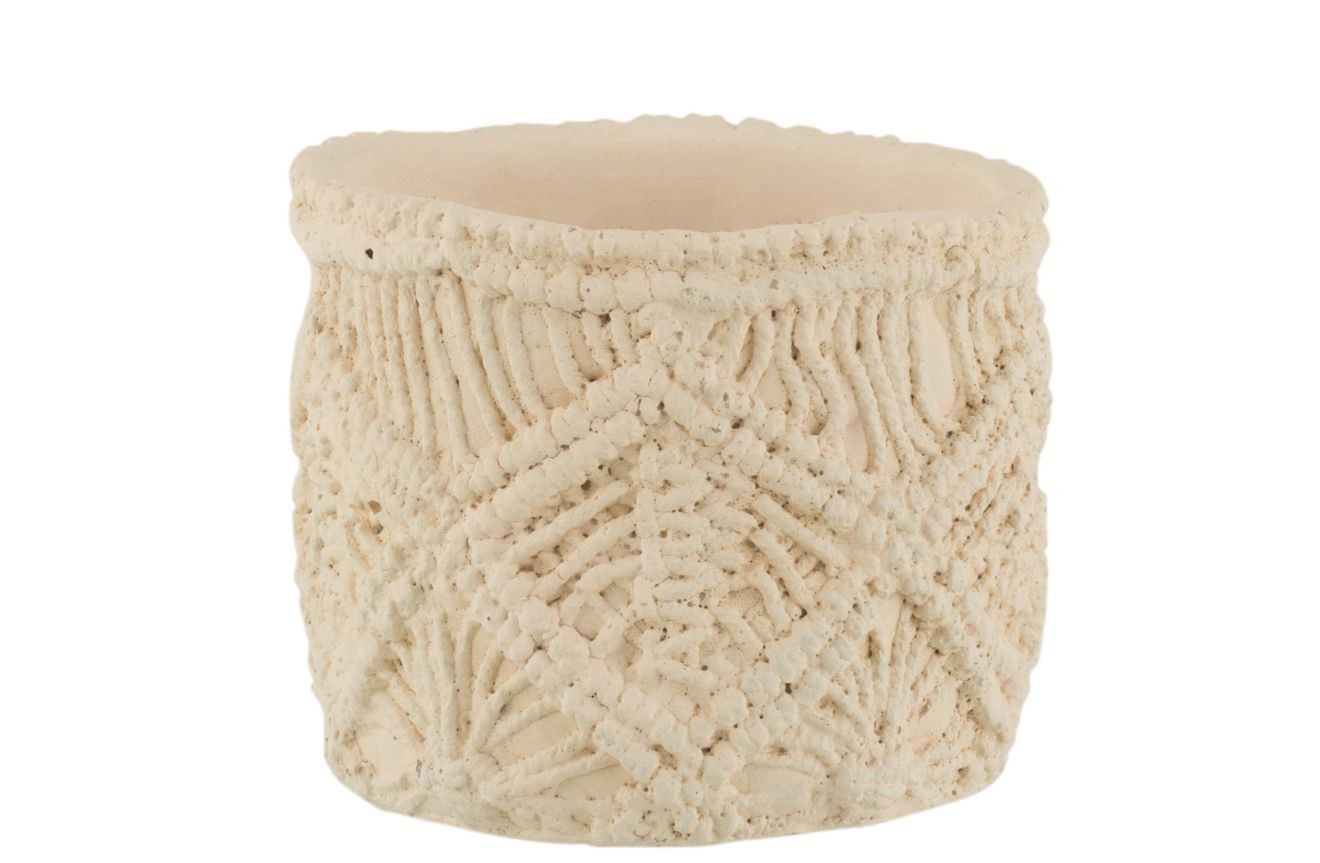 Béžový cementový květináč s drhaným vzorem Ibiza Macrame - Ø11*10 cm